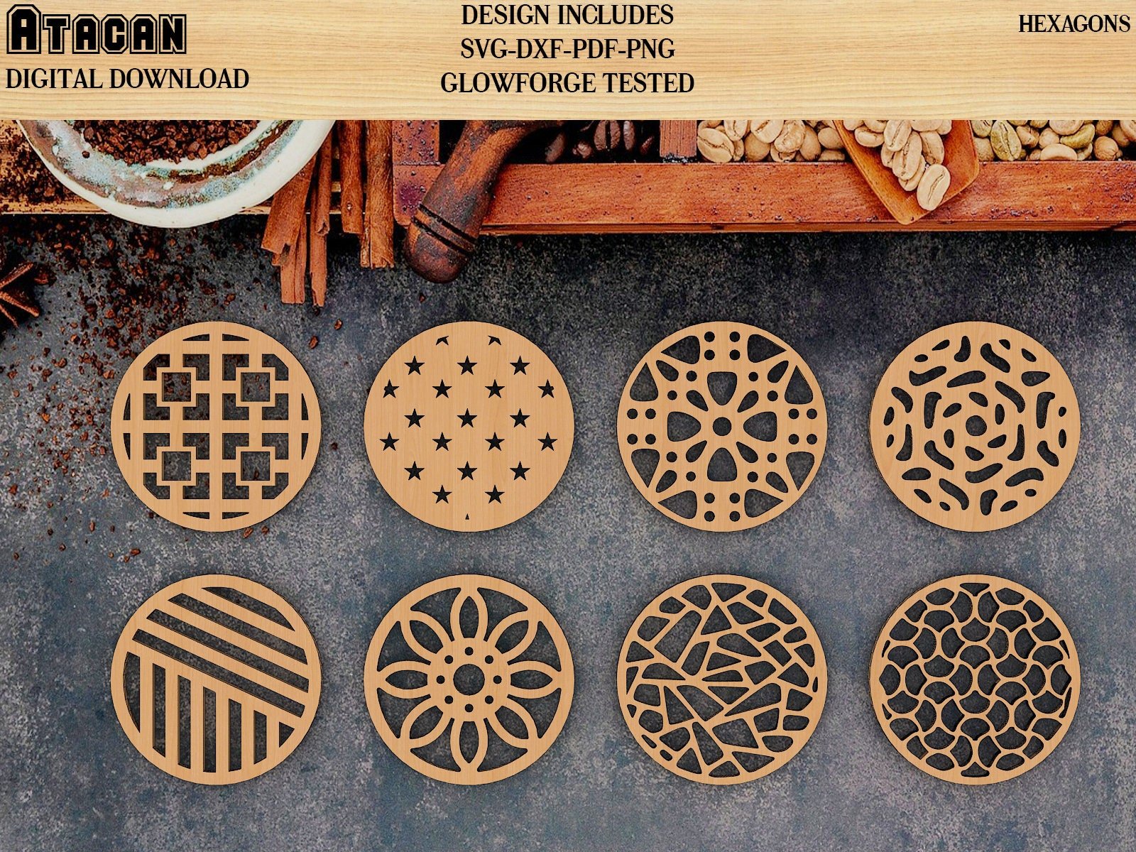Coaster vector Laser cut File - Round Coasters - Wood Metal Wall Decor ...