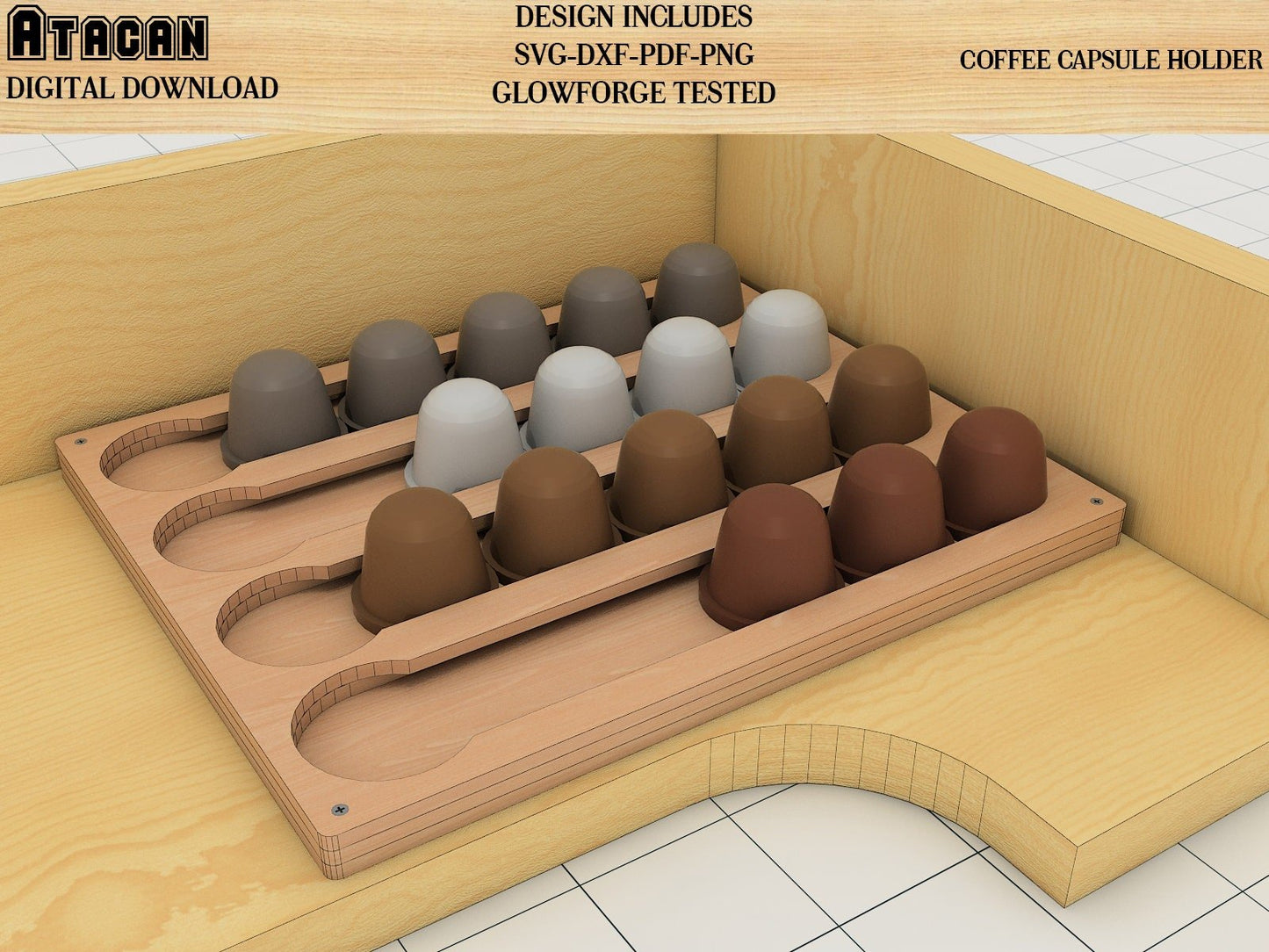 Coffee Capsule Holder Laser cut SVG files, Wooden Coffee Pod holder Templates 236