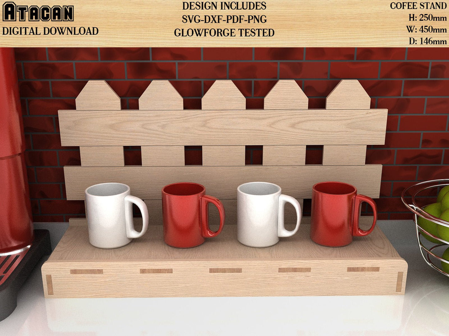 Coffee Mug Fence Display Stand svg file glowforge projects Home kitchen decor svg dxf svg png pdf digital download 014