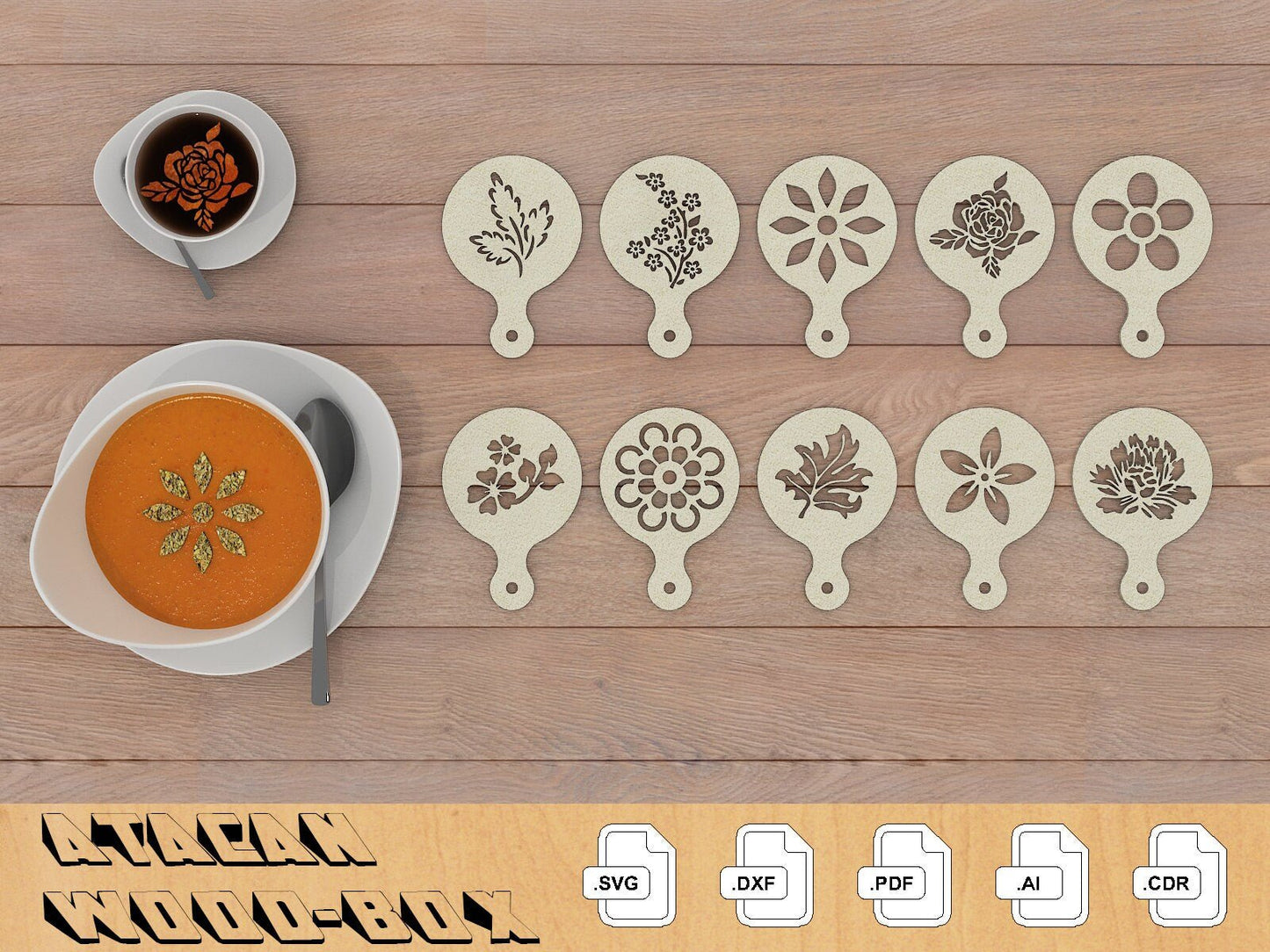 Coffee Stencil Set / Barista Latte Pattern Design / Kitchen art Stencils / Cooking Template laser svg files 254