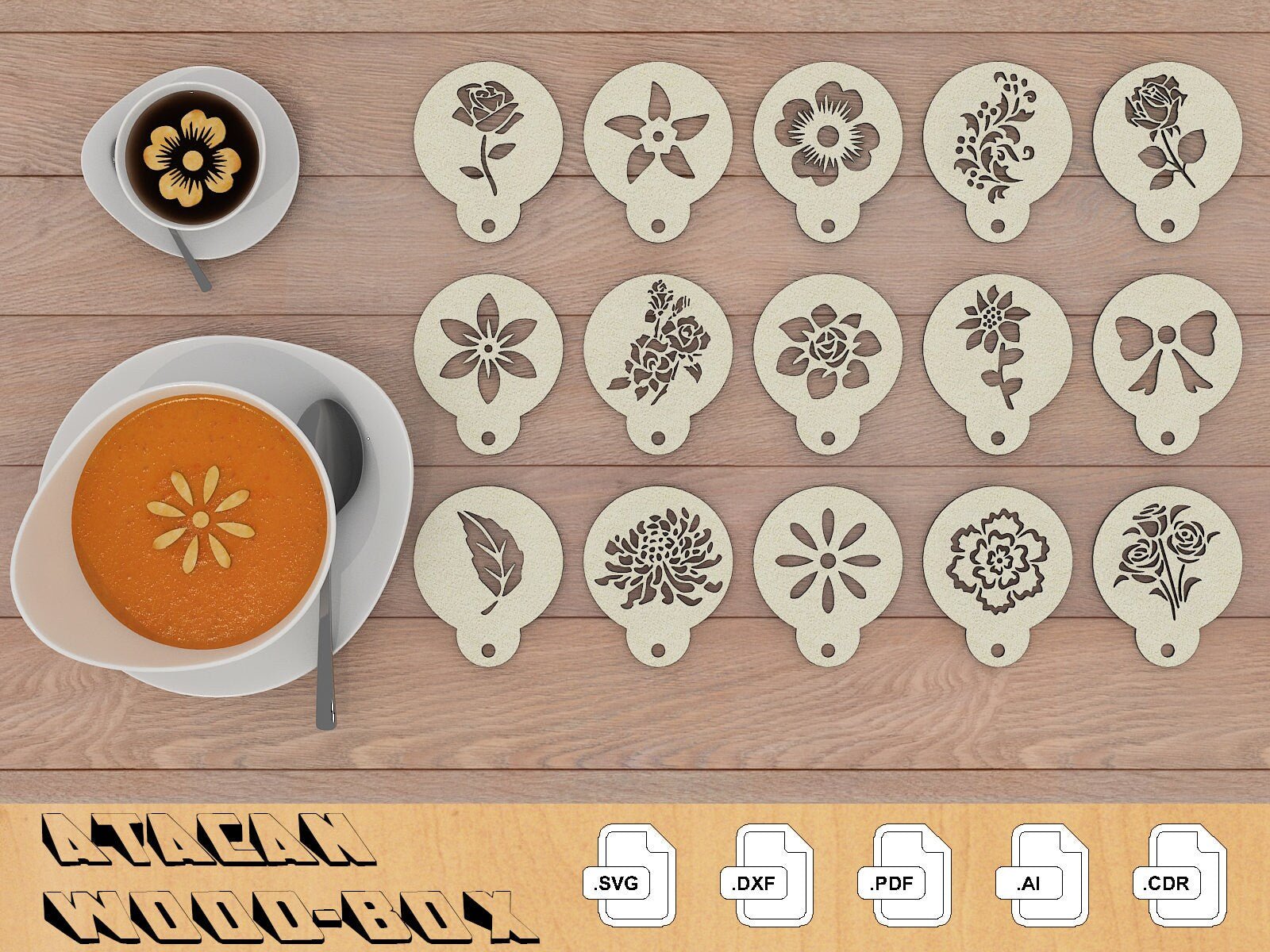 Coffee Stencil Set / Barista Latte Pattern Design / Kitchen art Stencils / Cooking Template laser svg files 254