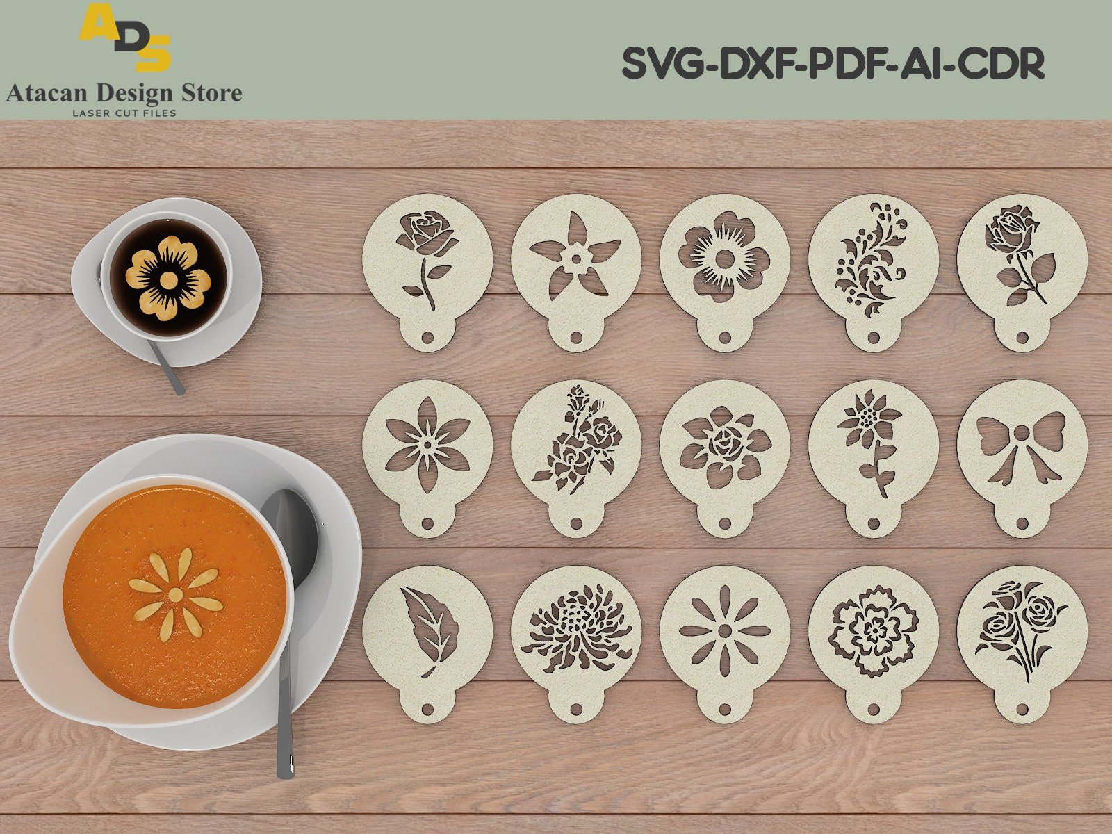 Coffee Stencils / Latte Art / Digital Laser files / Stencils cut files / Cake Decorating ADS096