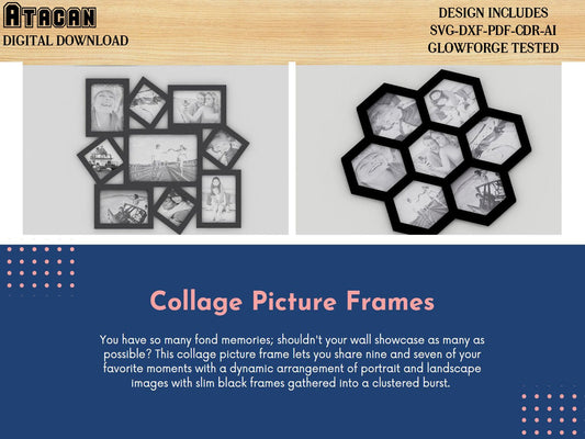 Collage Laser cut Frames / Picture Frame svg for glowforge / Photo frame Laser cut files / SVG Laser plans 436