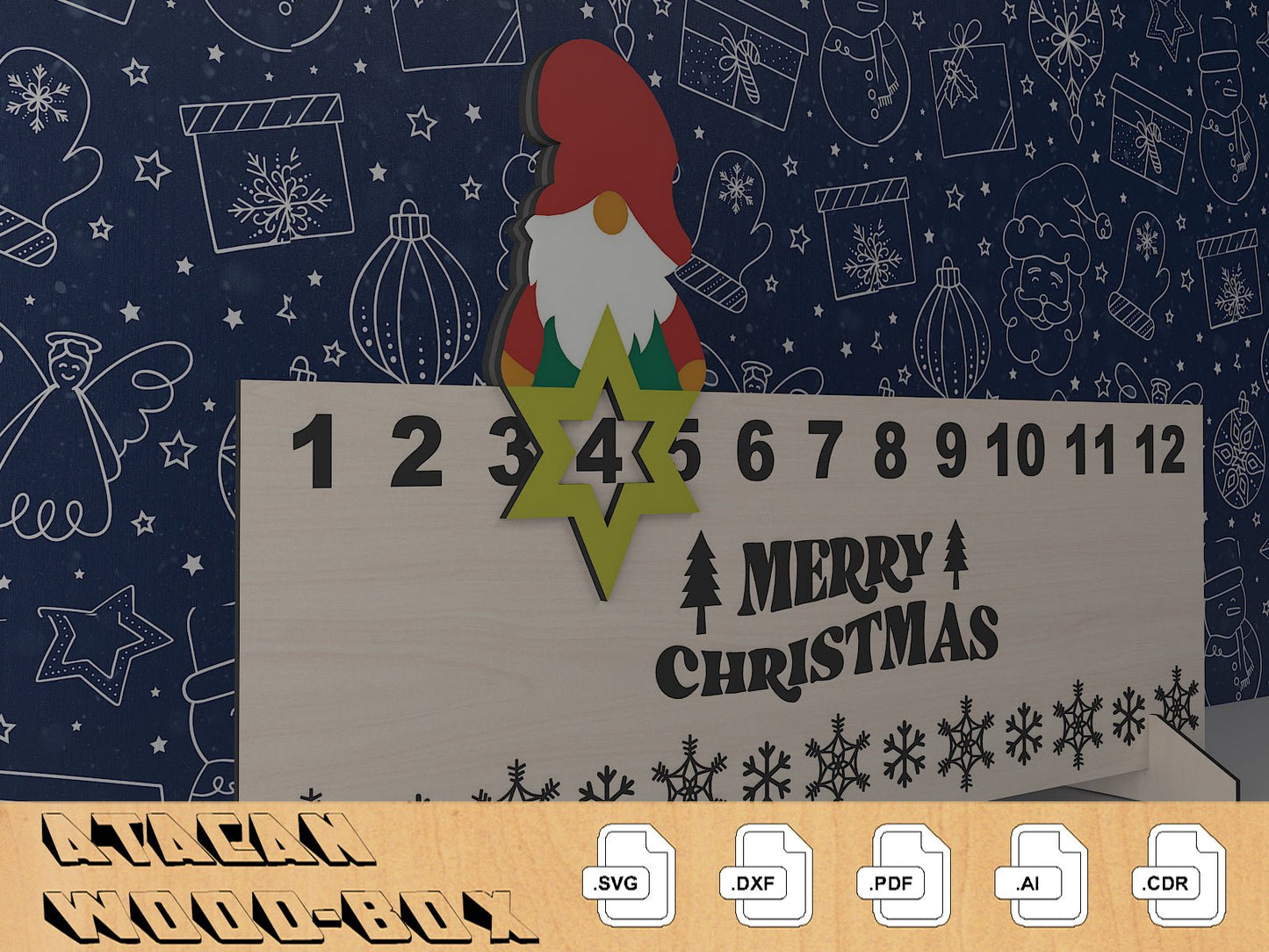 Countdown to Christmas / Countdown Noel Calendar / Personalized New Year Laser Cut Files SVG DXF CDR Ai Pdf 382