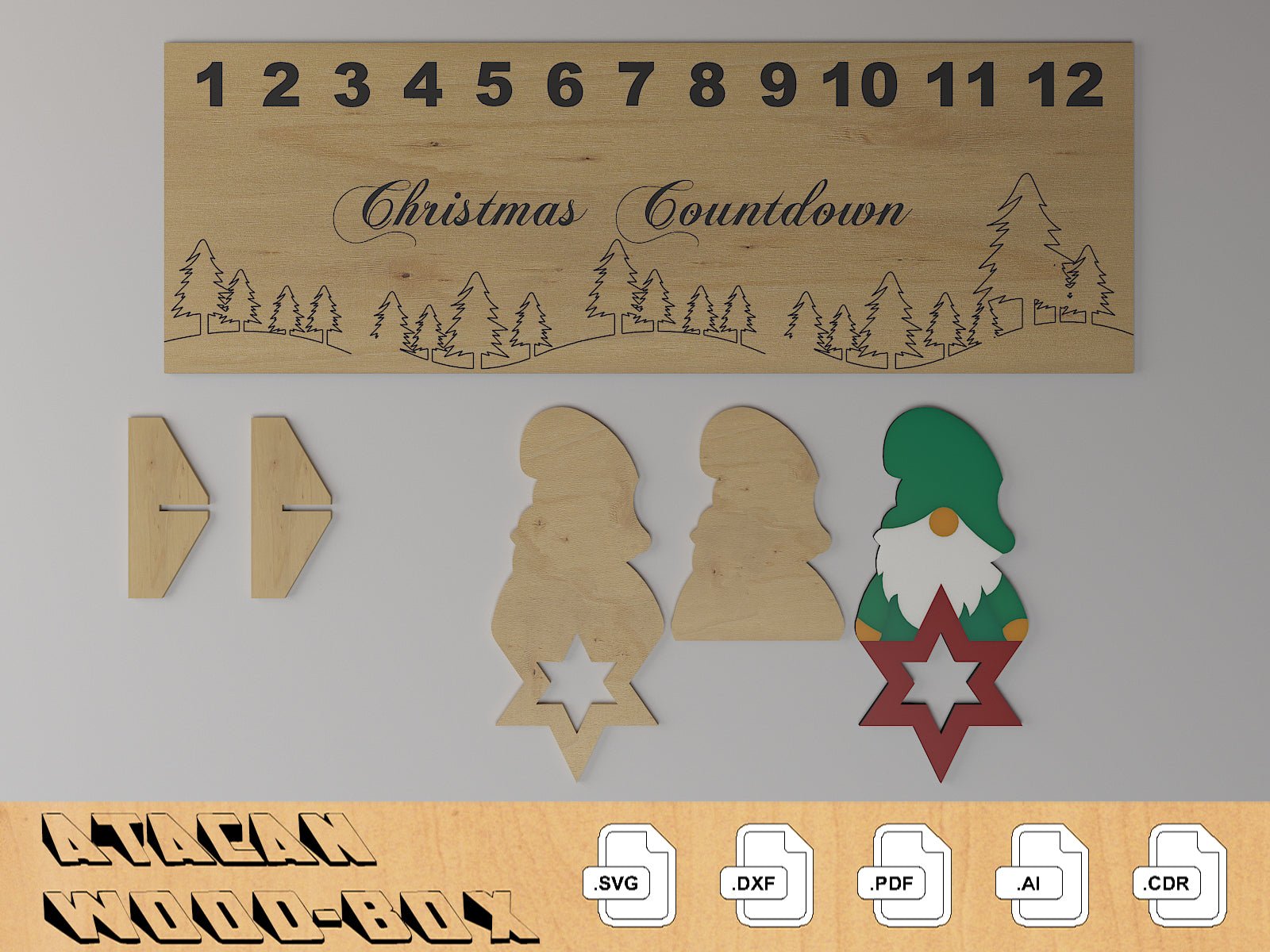 Countdown to Xmas / Christmas Countdown Noel Calendar / Custom New Year Wood Cut Files SVG DXF CDR Ai Pdf 383