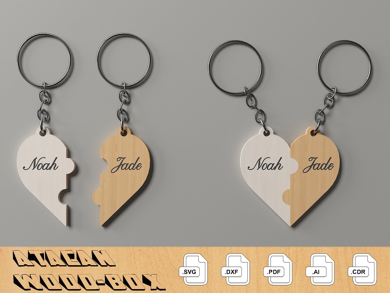 Couple Heart Keychain Laser Cut Files / Our Hearts Keyring Laser vector files / SVG DXF CDR Ai 304