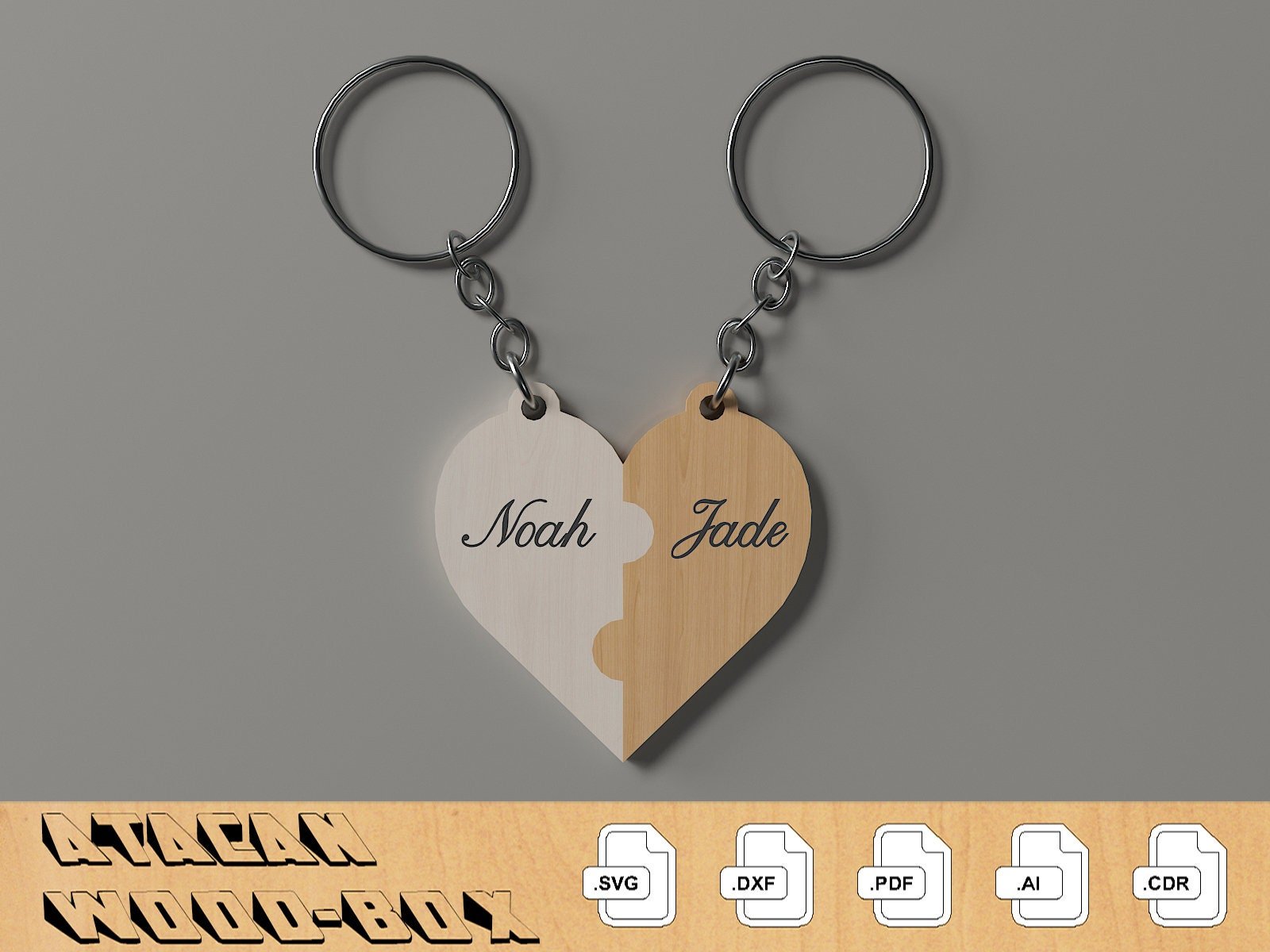 Couple Heart Keychain Laser Cut Files / Our Hearts Keyring Laser vector files / SVG DXF CDR Ai 304