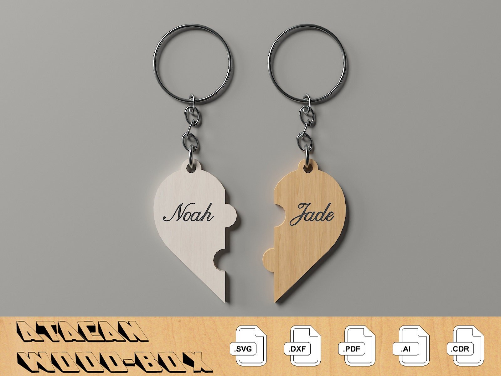 Couple Heart Keychain Laser Cut Files / Our Hearts Keyring Laser vector files / SVG DXF CDR Ai 304