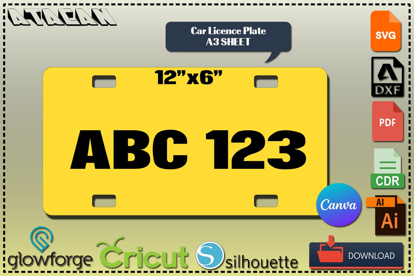 Custom Car License Plate / Personalized Plates / Custom Blank License Plate / Sublimation Ready Template Canva A3 Sheet SVG DXF Ai CDR 363