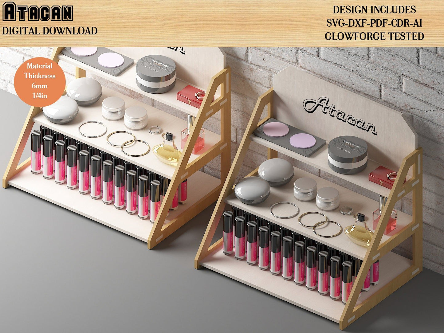 Custom Jewelry Stand, Organizer / 3 Tiered Display Shelves Stand / Shop or Market Display / Wooden Laser Cut Files / SVG DXF CDR Ai 487