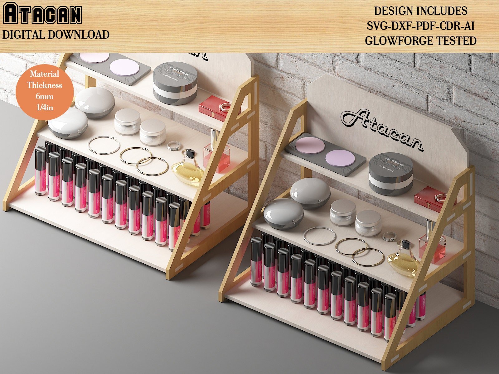 Custom Jewelry Stand, Organizer / 3 Tiered Display Shelves Stand / Shop or Market Display / Wooden Laser Cut Files / SVG DXF CDR Ai 487