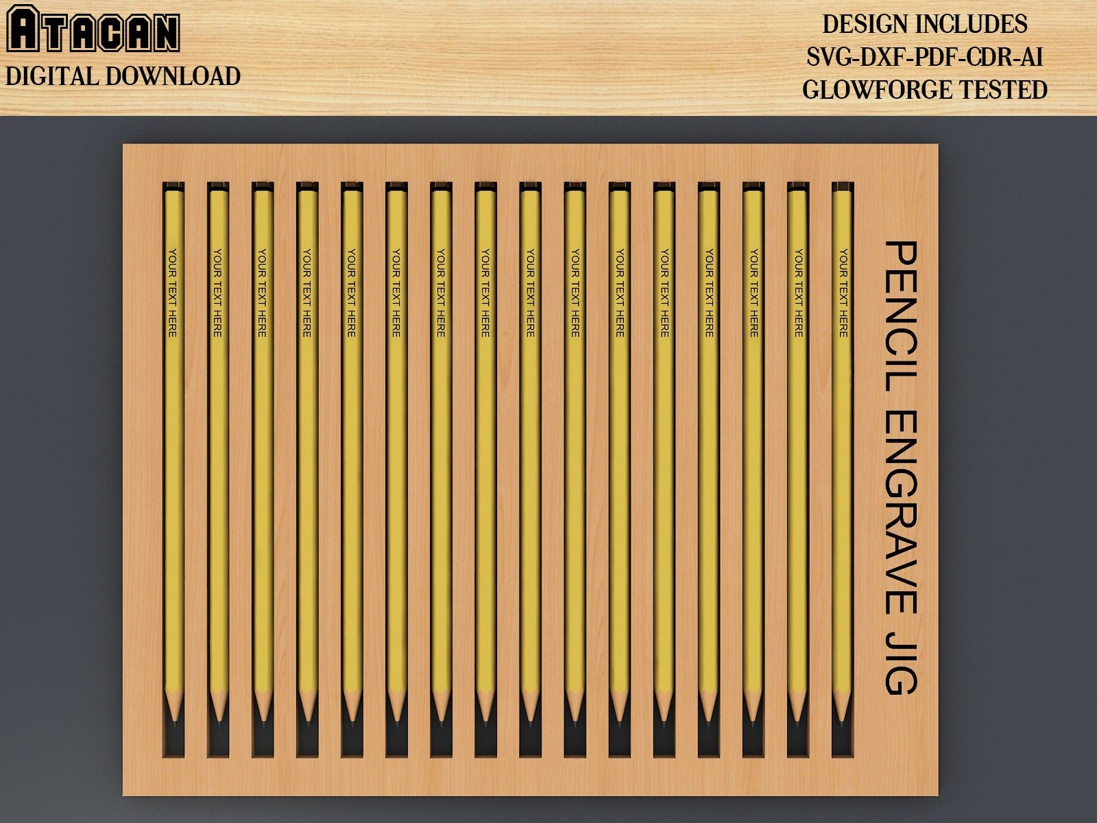Custom Pencil Jig SVG File / Personalised Digital Pencil Laser Jig File / Easy to use Glowforge files and laser cut files 367