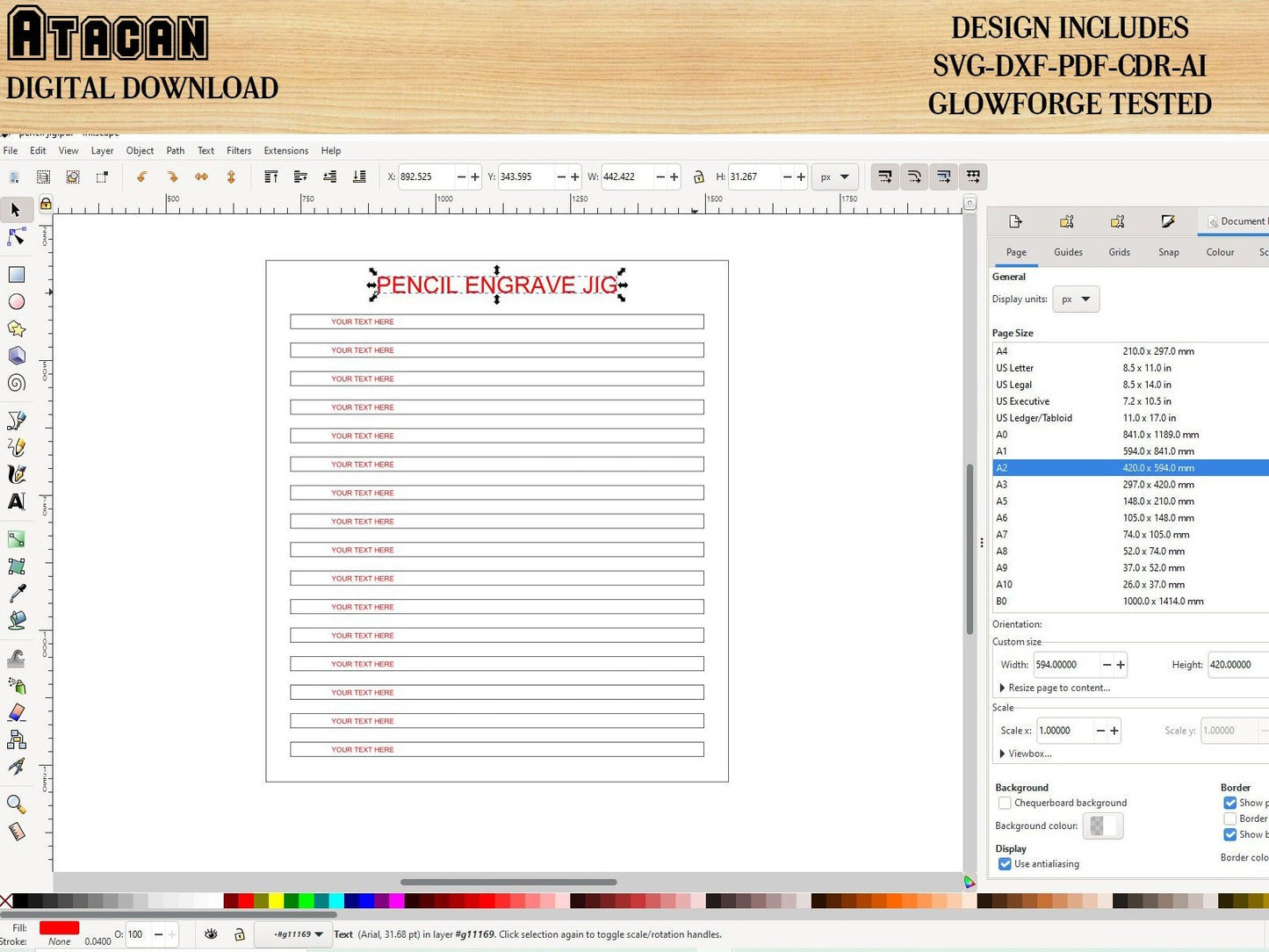 Custom Pencil Jig SVG File / Personalised Digital Pencil Laser Jig File / Easy to use Glowforge files and laser cut files 367