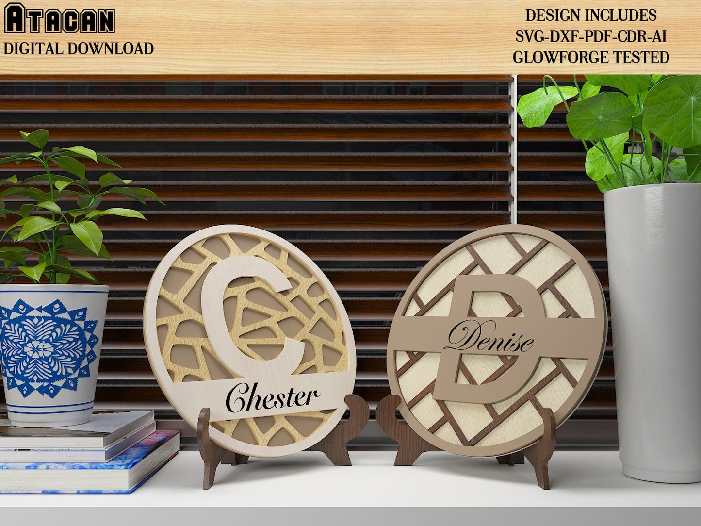 Customise Monogram Split Letters / Personalise Name Signs With Patterns / Wall art Home Decor DXF SVG Ai CDR 503
