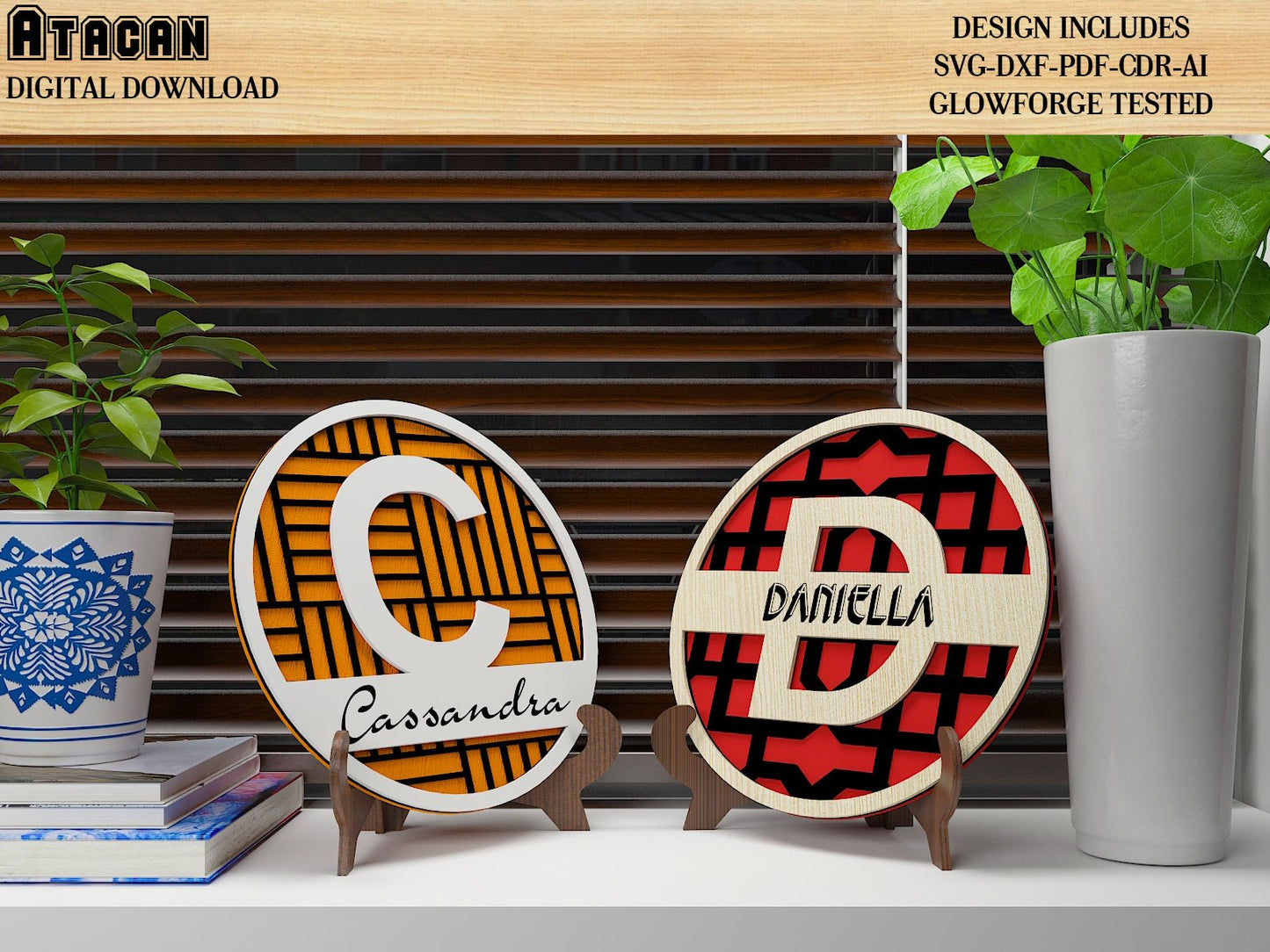 Customise Monogram Split Letters / Personalise Name Signs With Patterns / Wall art Home Decor DXF SVG Ai CDR 503