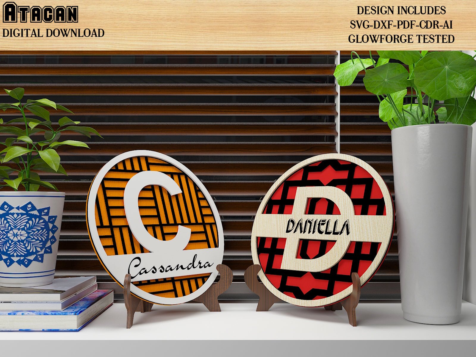 Customise Monogram Split Letters / Personalise Name Signs With Patterns / Wall art Home Decor DXF SVG Ai CDR 503