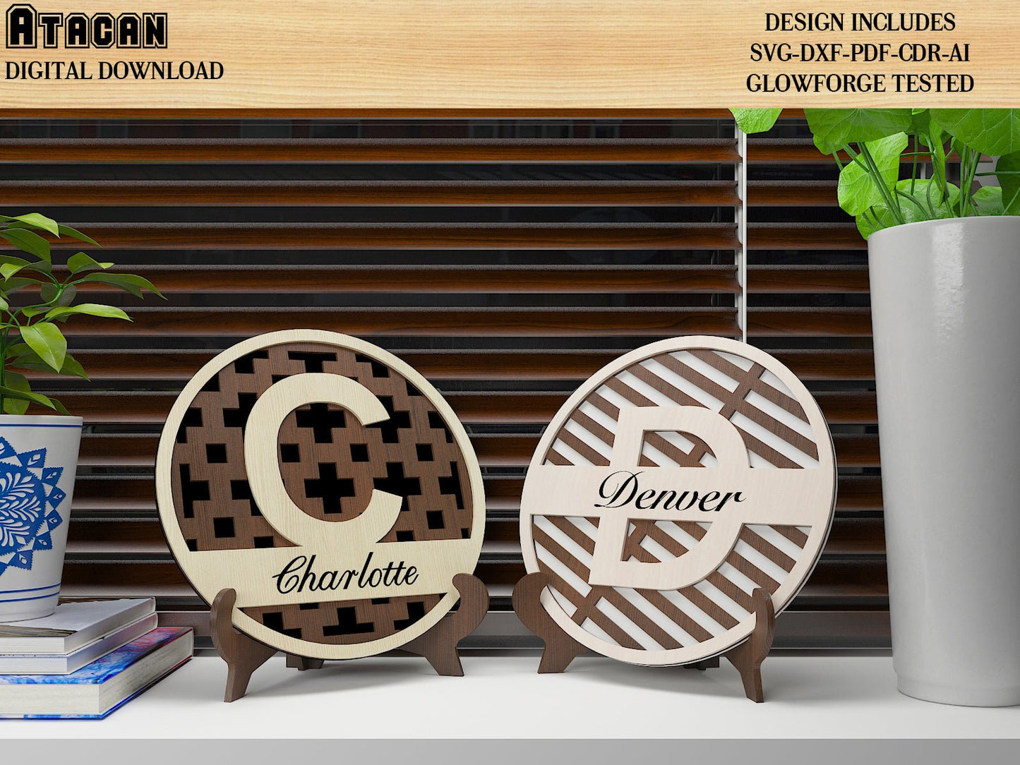 Customise Monogram Split Letters / Personalise Name Signs With Patterns / Wall art Home Decor DXF SVG Ai CDR 503