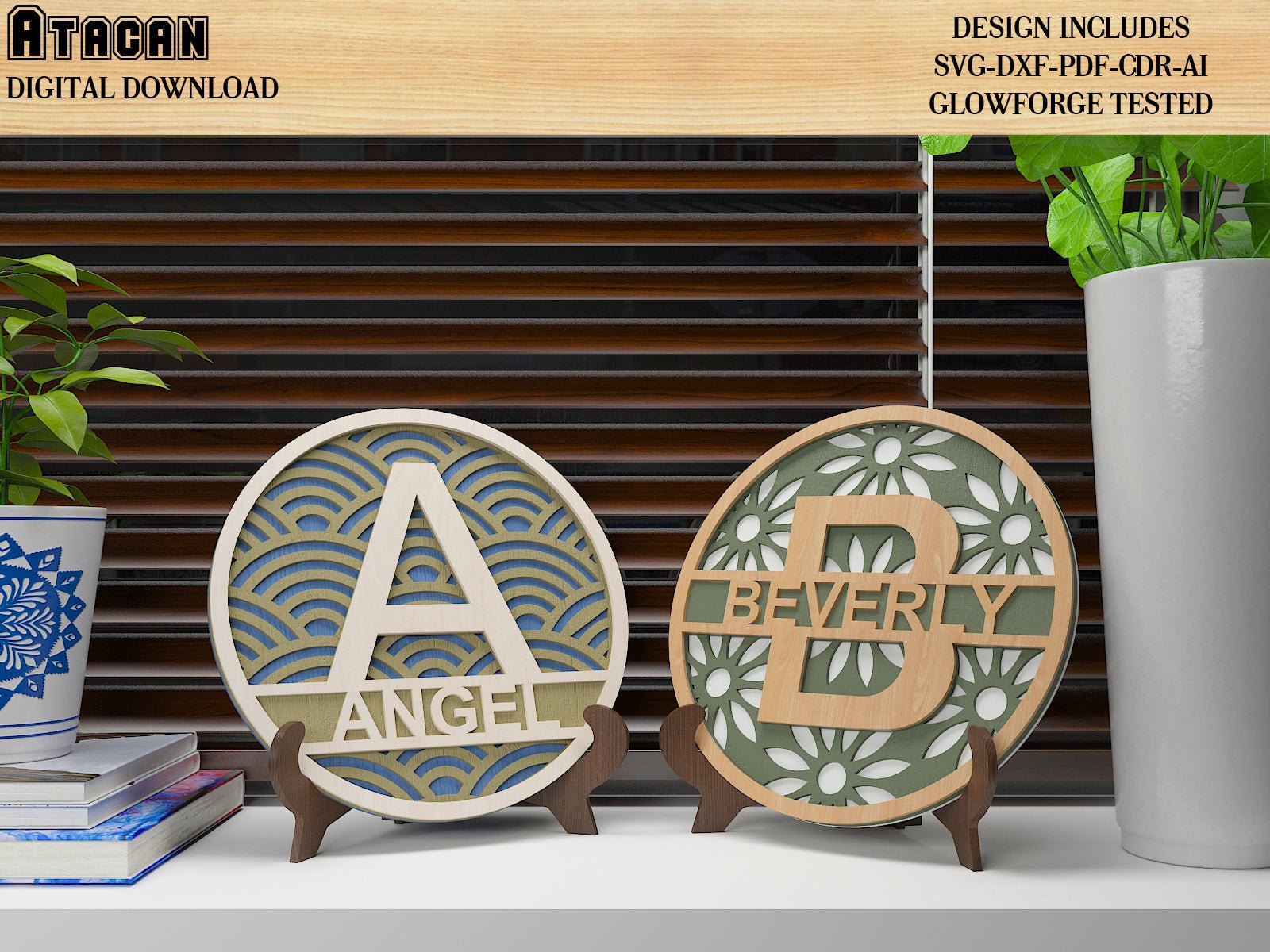 Customise Monogram Split Letters / Personalise Name Signs With Patterns / Wall art Home Decor DXF SVG Ai CDR 503