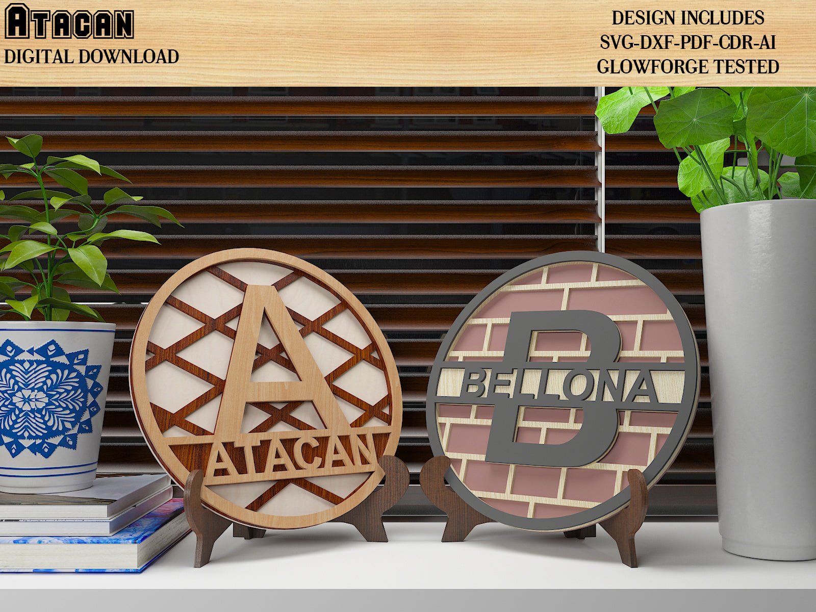 Customise Monogram Split Letters / Personalise Name Signs With Patterns / Wall art Home Decor DXF SVG Ai CDR 503