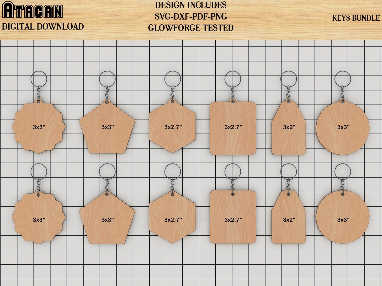 Cut Wood Keychains SVG files Laser cutting plan Engraving Keychain pat ...