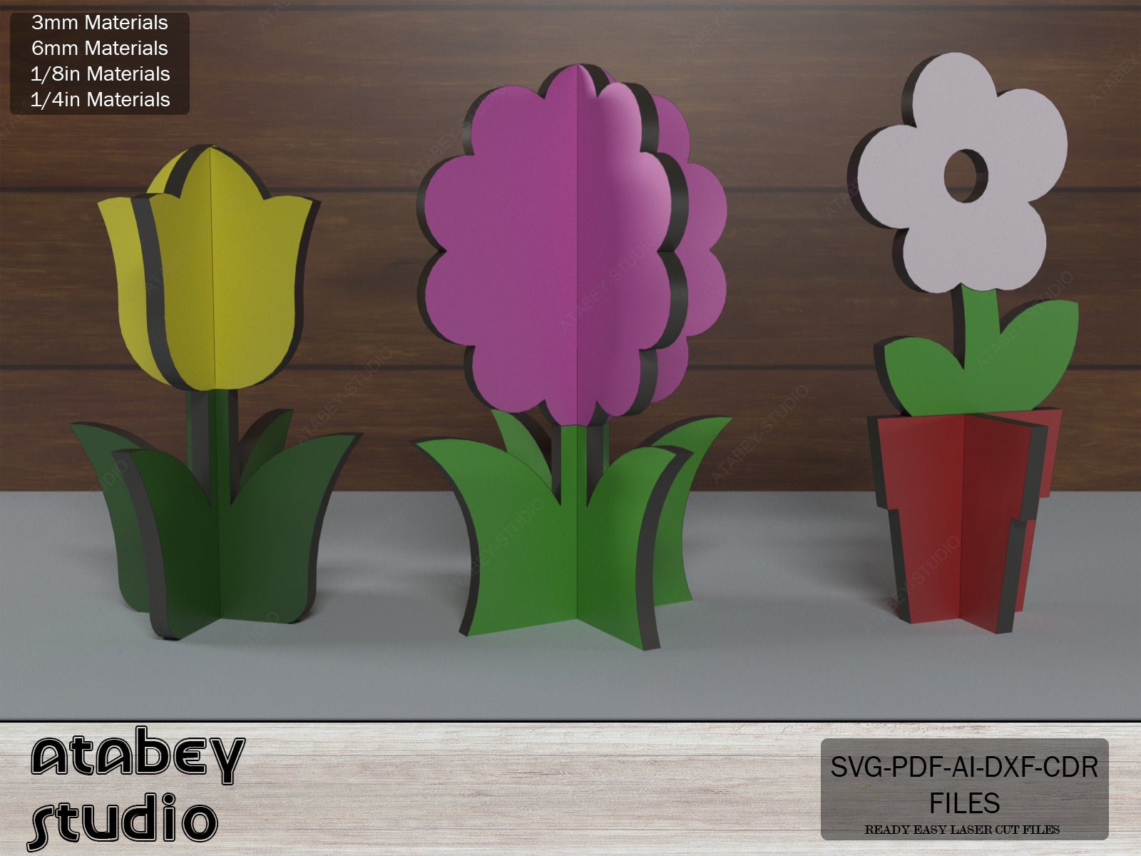 Daisy Flower Cut Files / Wood Tulip Decorations / Spring Flowers Cutting File / Flower Instant Digital Download SVG DXF Ai CDR Pdf 277