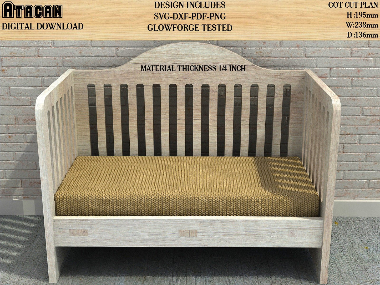 Daybed doll crib cutting files Baby Rocker Cot 1/4inch plywood cot for dolls vector, Baby Cradle bed, 3d model cutting cnc pattern 028