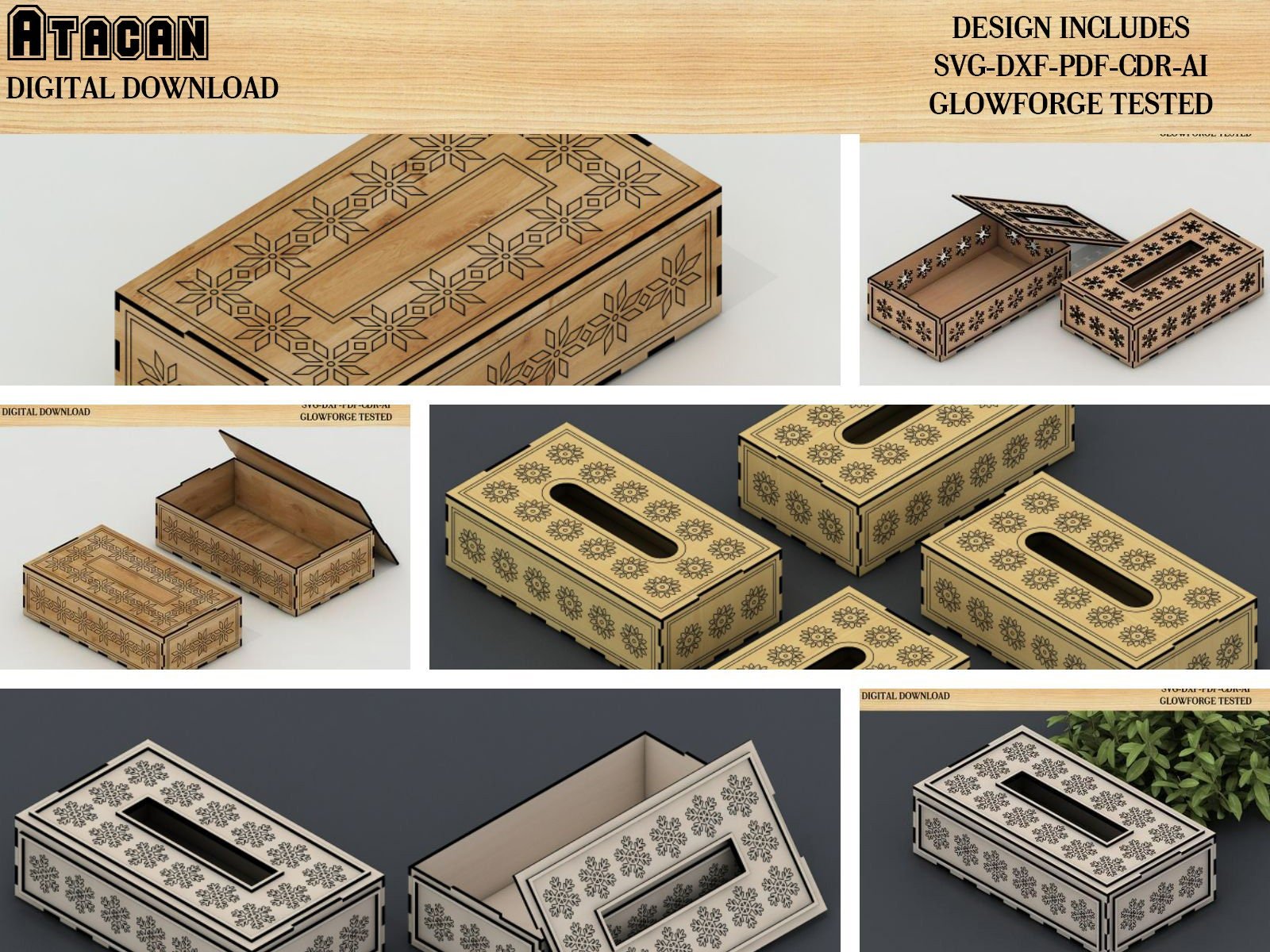 Decorative boxes / Glowforge Box files / Laser cut files box bundle ...