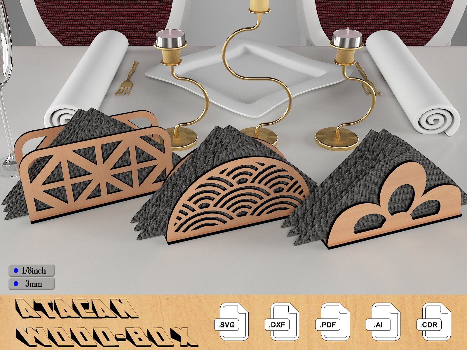Decorative Napkin Holders / Tissue Table organizer / Complement for Cafe SVG DXF CDR Ai 325