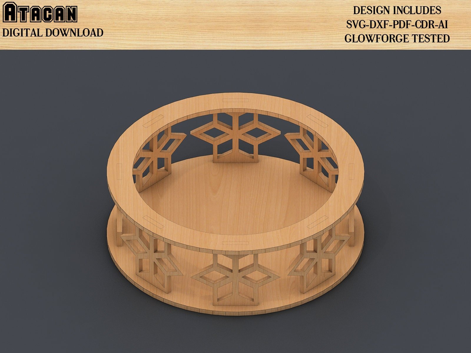 Decorative Tray Bundle, Glowforge Svg file , Different Thickness Material, Wooden Tray vector 317