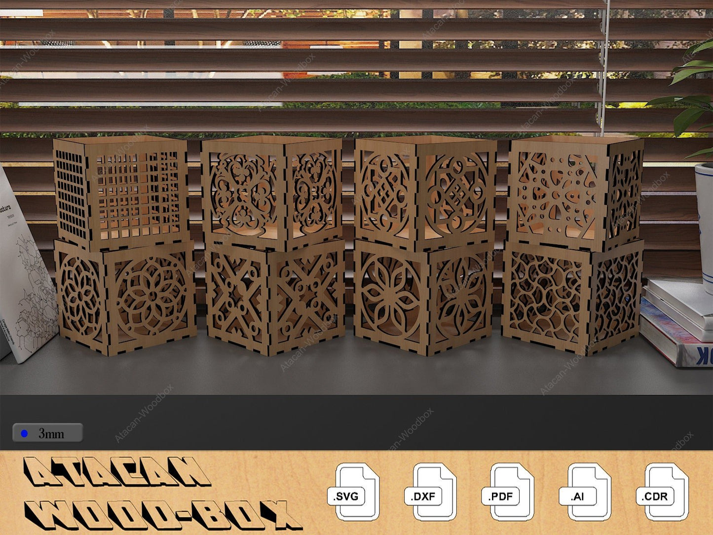 Decorative Wooden Box Set for 3mm Plywood / Laser Cut Ornamental Boxes DXF SVG CDR Ai Files 326