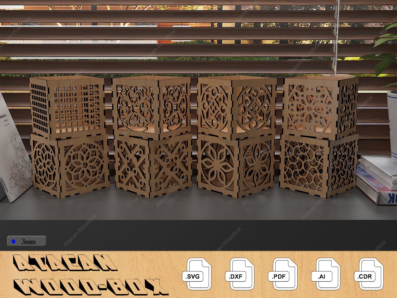 Decorative Wooden Box Set for 3mm Plywood / Laser Cut Ornamental Boxes DXF SVG CDR Ai Files 326