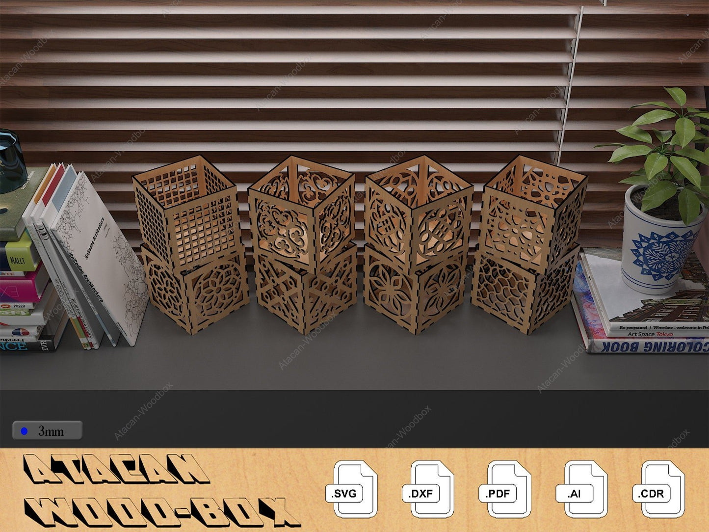 Decorative Wooden Box Set for 3mm Plywood / Laser Cut Ornamental Boxes DXF SVG CDR Ai Files 326