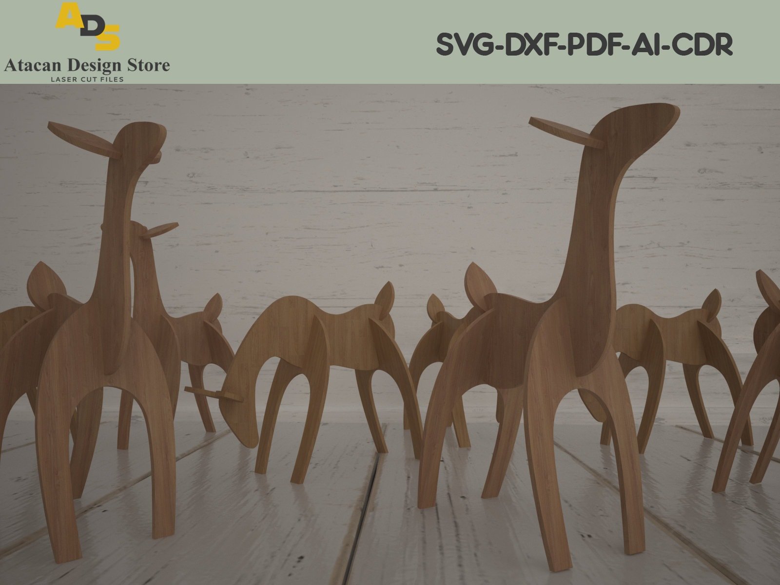 Deers Without Antler / Christmas Decor / Wood Reindeer Digital Vectors ADS201