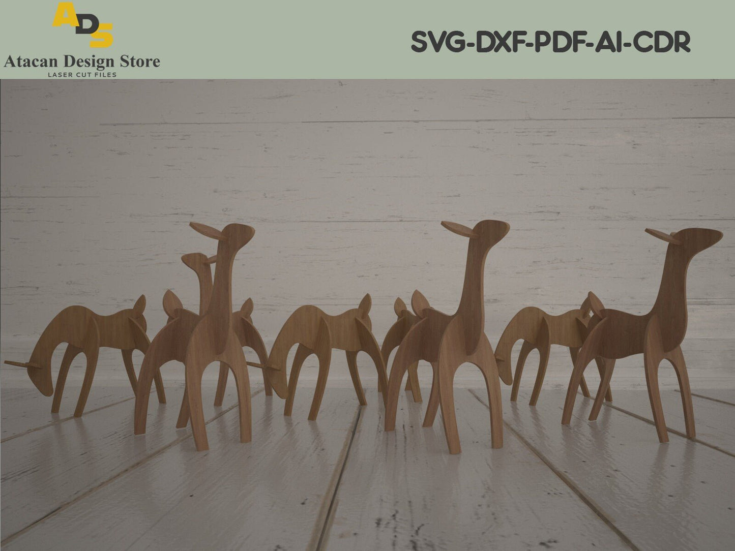 Deers Without Antler / Christmas Decor / Wood Reindeer Digital Vectors ADS201