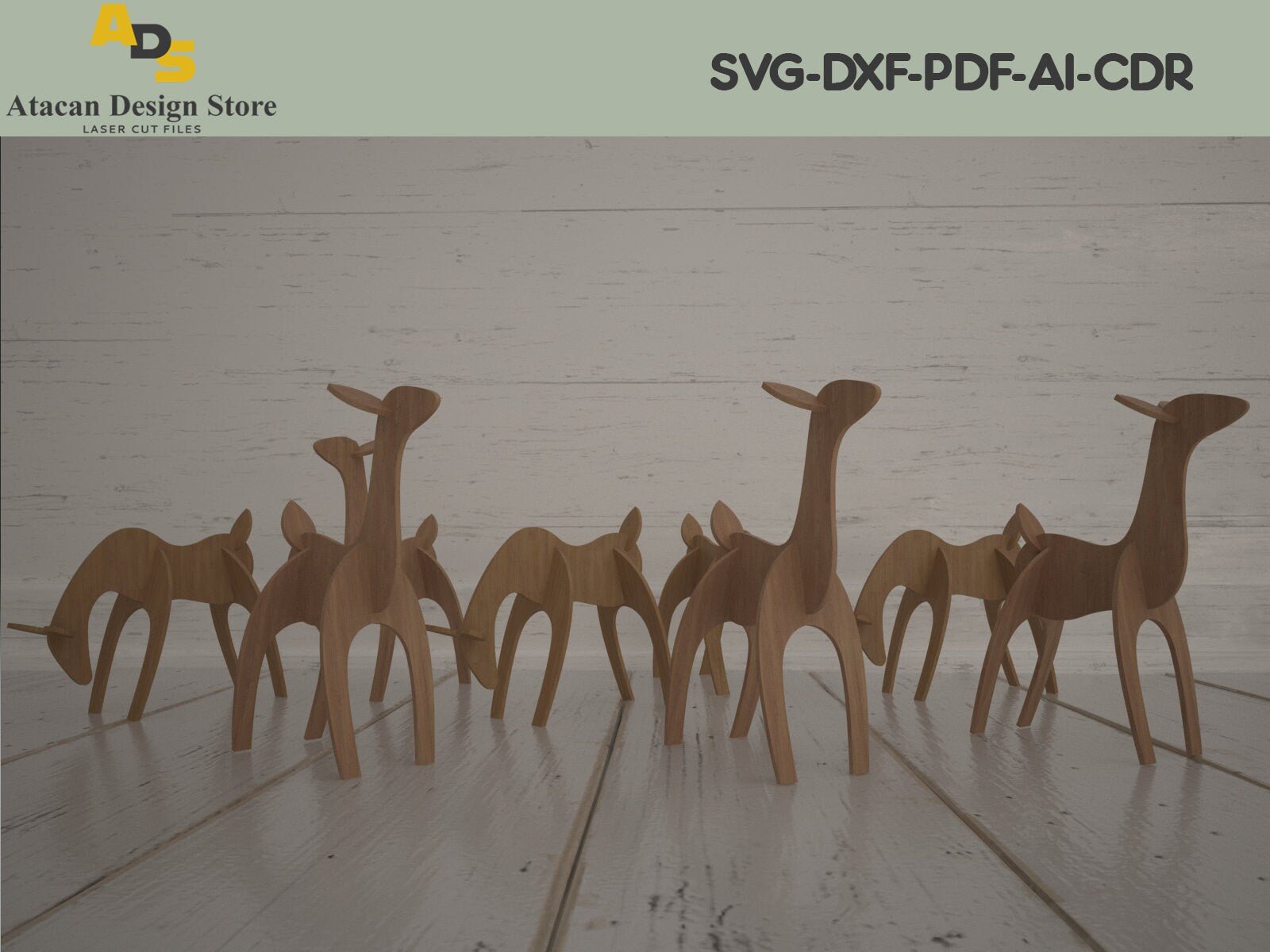 Deers Without Antler / Christmas Decor / Wood Reindeer Digital Vectors ADS201