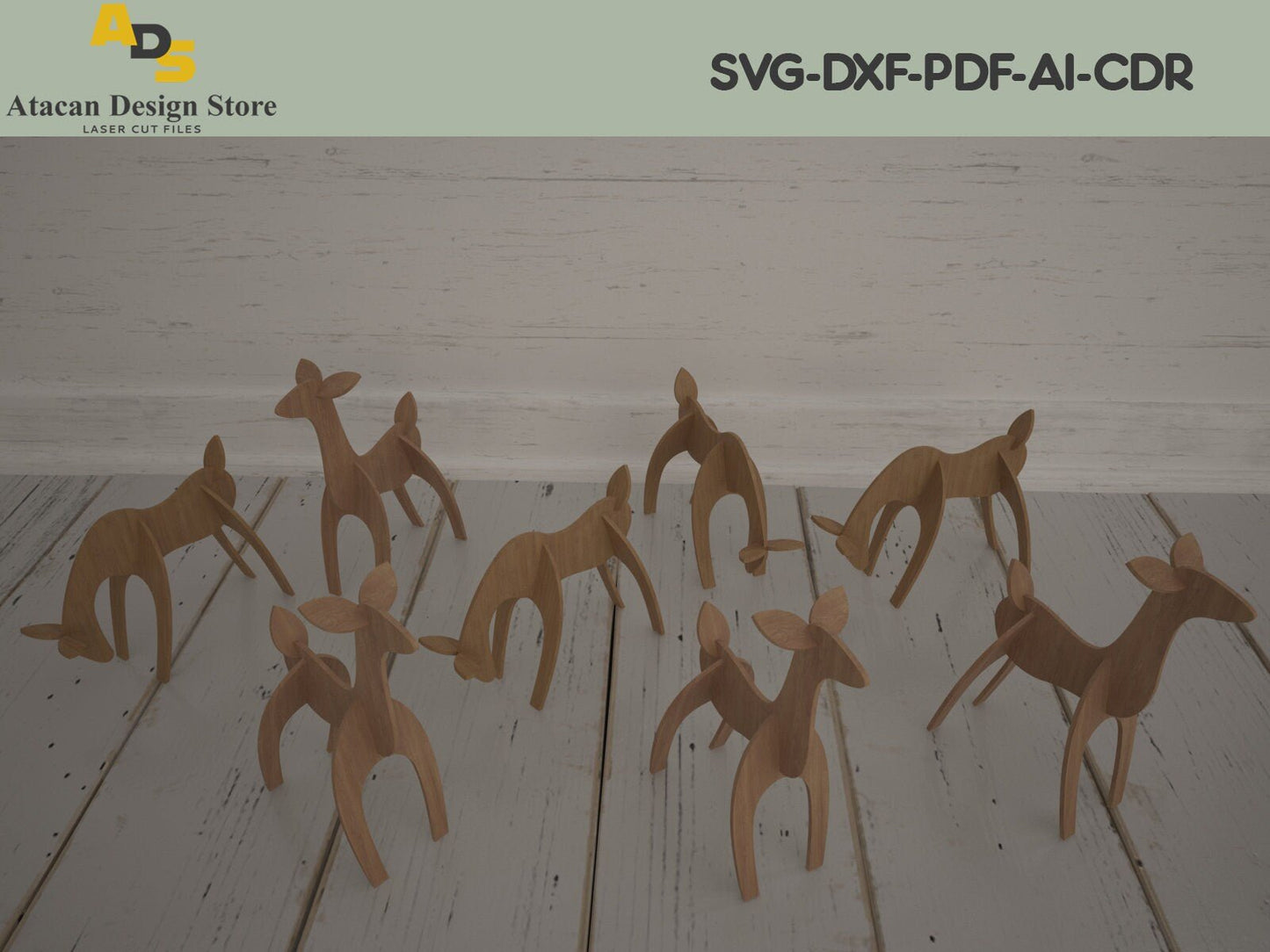 Deers Without Antler / Christmas Decor / Wood Reindeer Digital Vectors ADS201