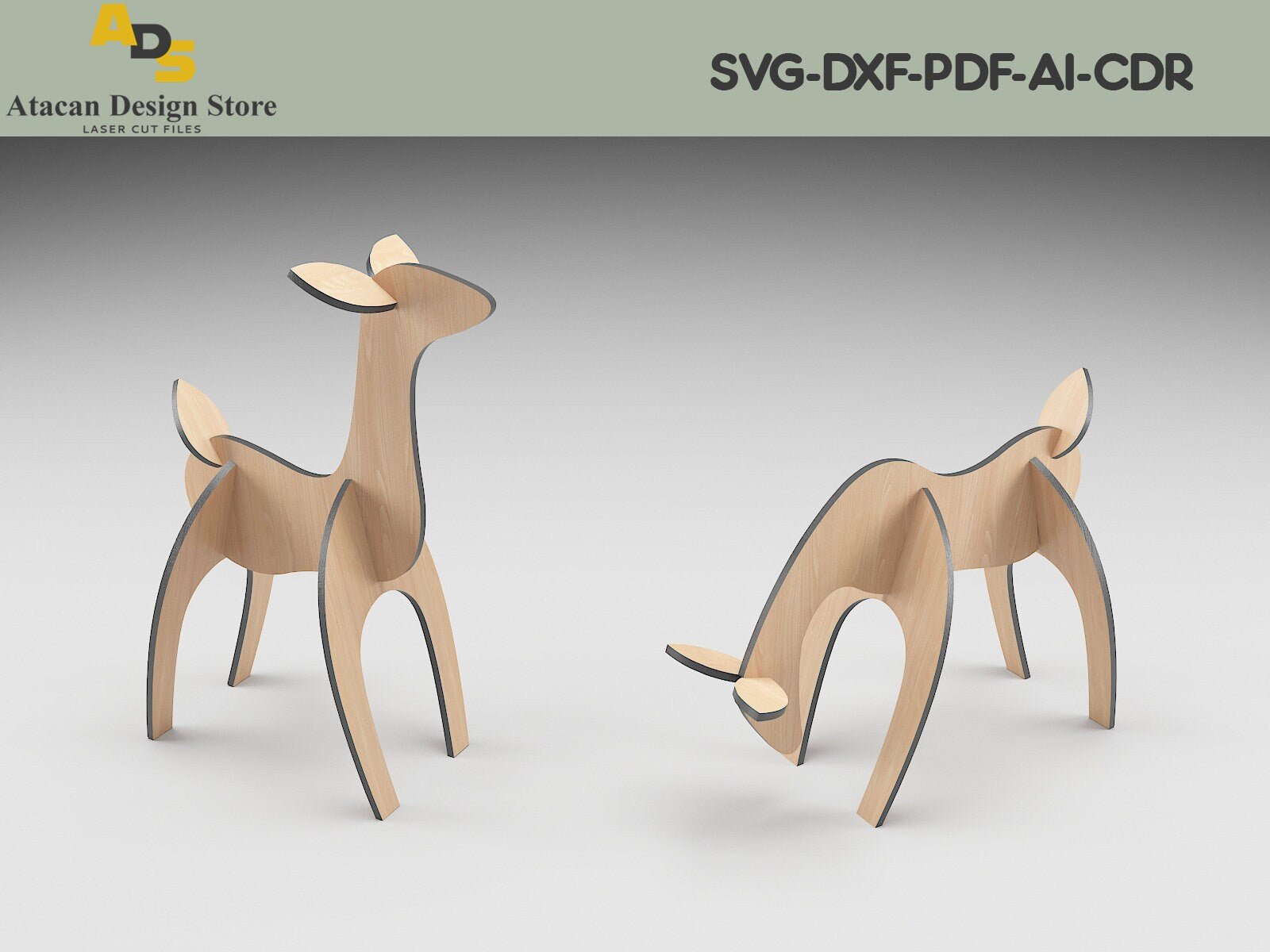 Deers Without Antler / Christmas Decor / Wood Reindeer Digital Vectors ADS201