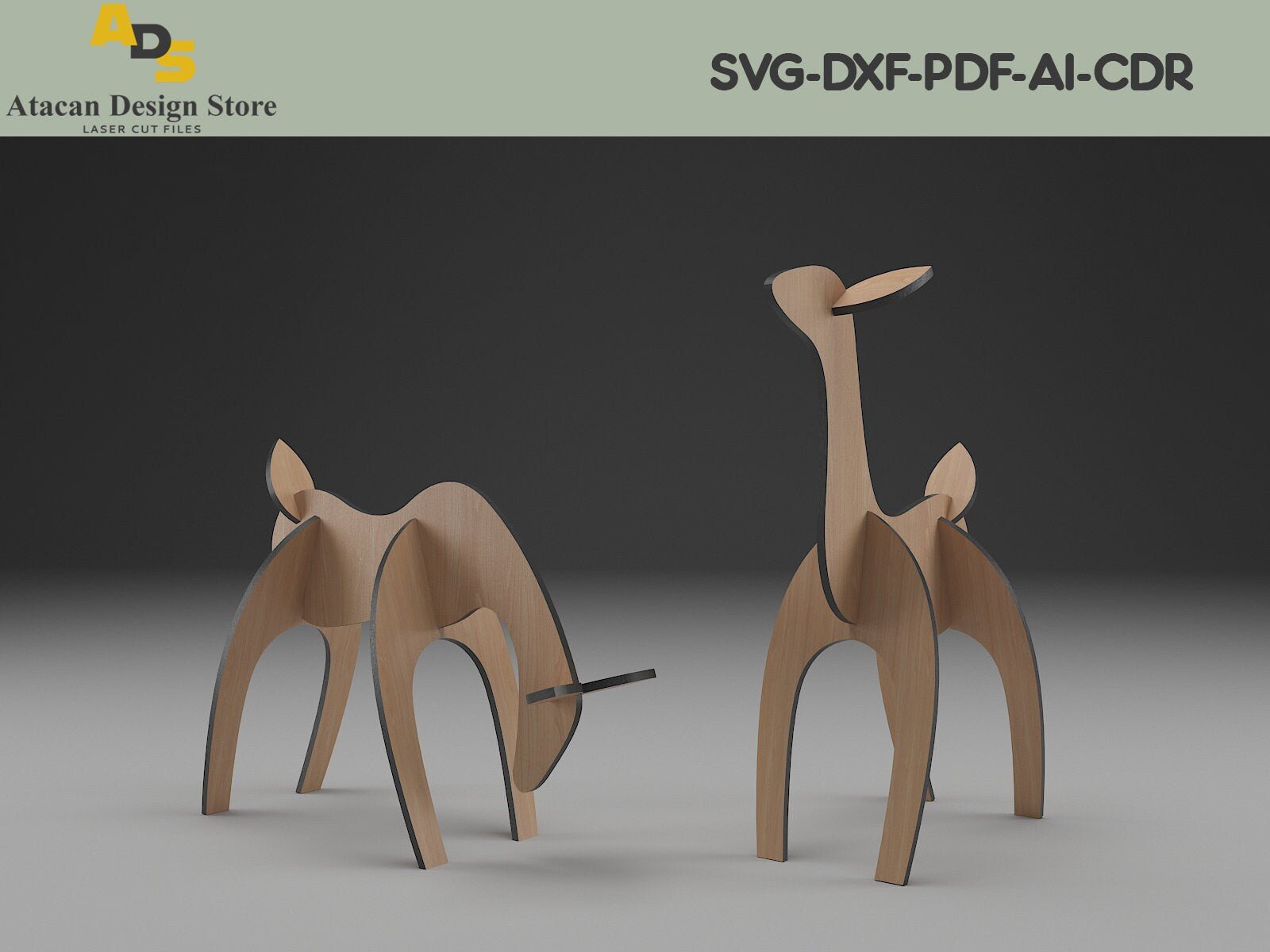 Deers Without Antler / Christmas Decor / Wood Reindeer Digital Vectors ADS201