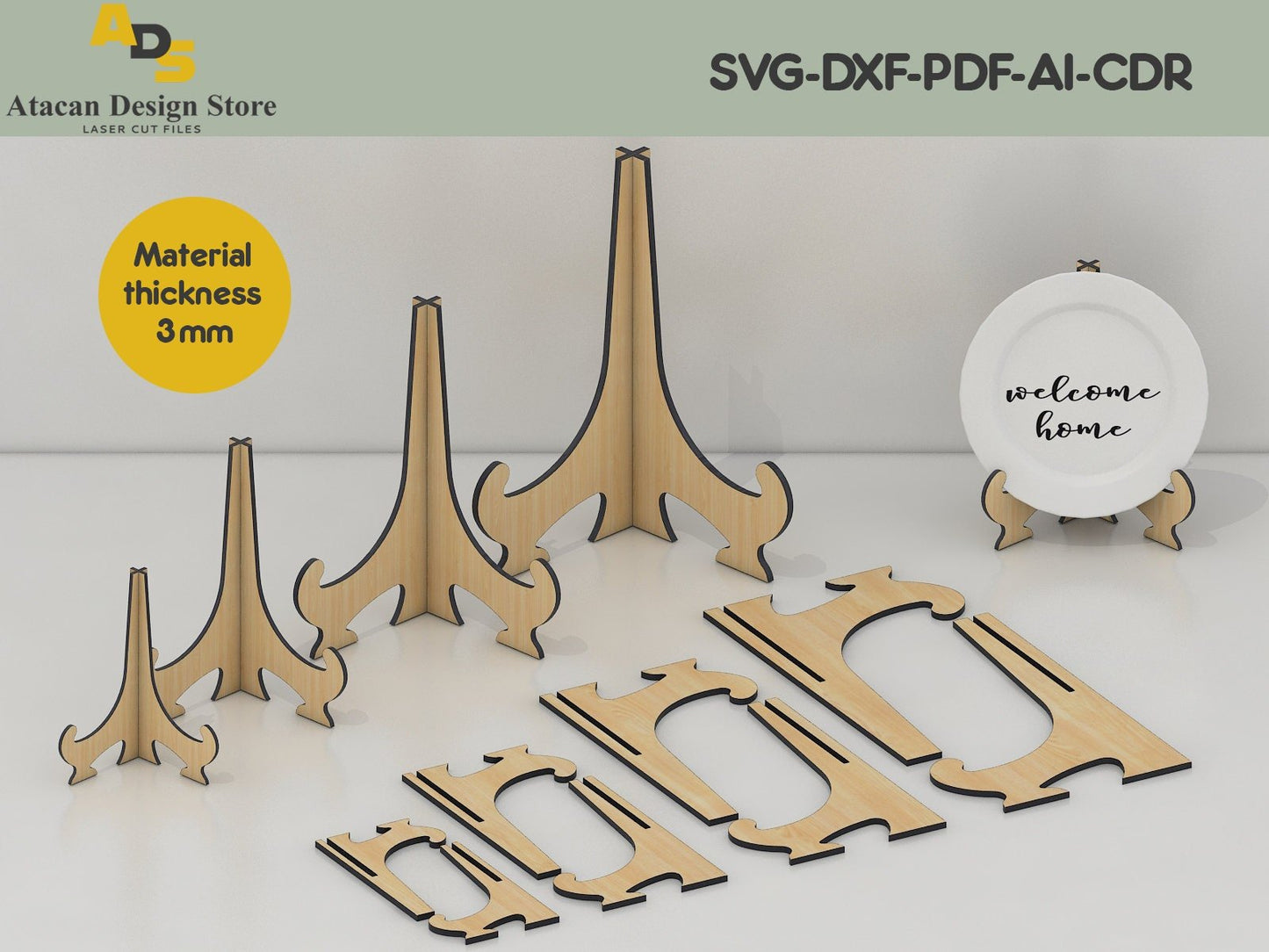 Display Stands / Plate Holder / Phone Holders / vector files for cnc / Laser svg files ADS015