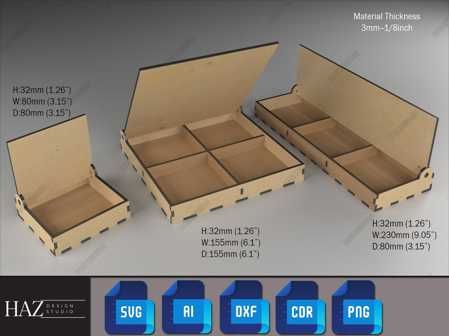 Divided Boxes With Lid - Multipurpose Jewelry and Storage Box - Laser Cut Wooden Box Files - Boxes Grid and Flip Lid SVG DXF Ai Cdr 188