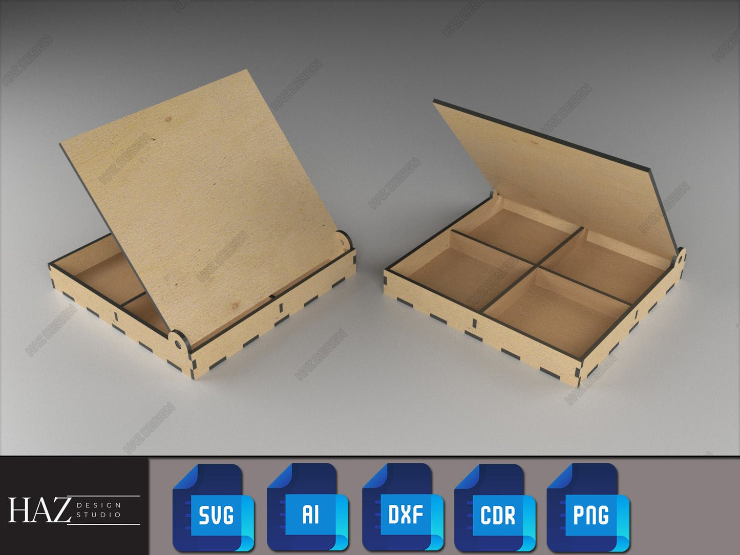 Divided Boxes With Lid - Multipurpose Jewelry and Storage Box - Laser Cut Wooden Box Files - Boxes Grid and Flip Lid SVG DXF Ai Cdr 188