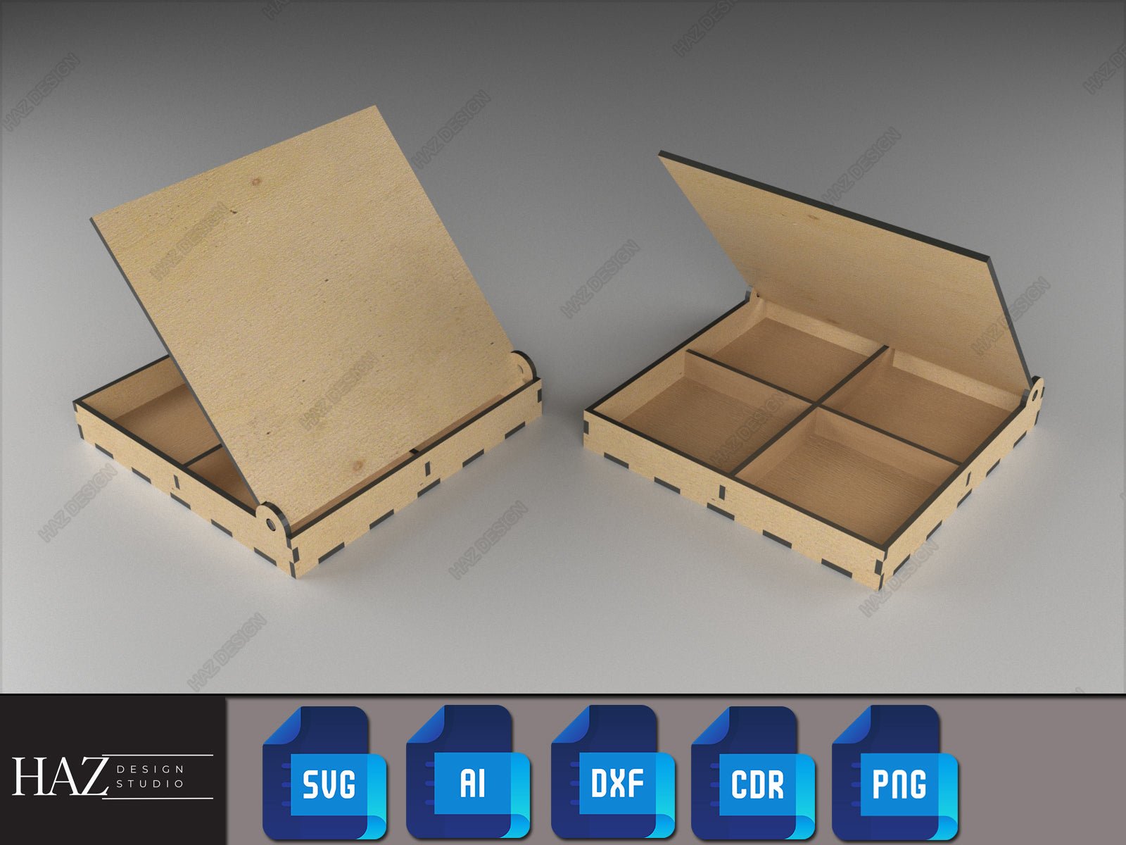 Divided Boxes With Lid - Multipurpose Jewelry and Storage Box - Laser Cut Wooden Box Files - Boxes Grid and Flip Lid SVG DXF Ai Cdr 188