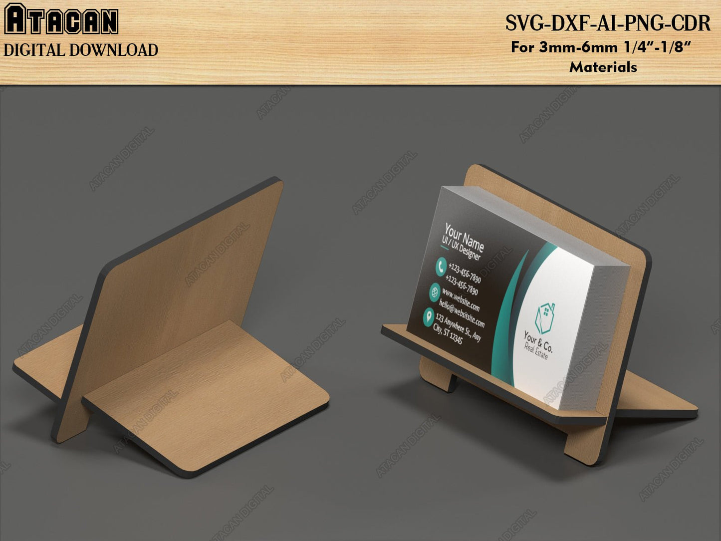 DIY Business Card Holder Display Stand - Laser Cut SVG Files - Customizable Design 530