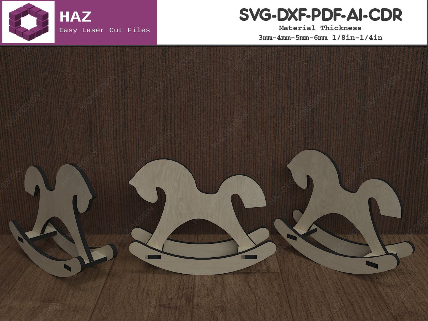 Dolls House Miniature Toy Rocking Horse / Farm Animal Laser Cut Templates SVG DXF CDR Ai 087