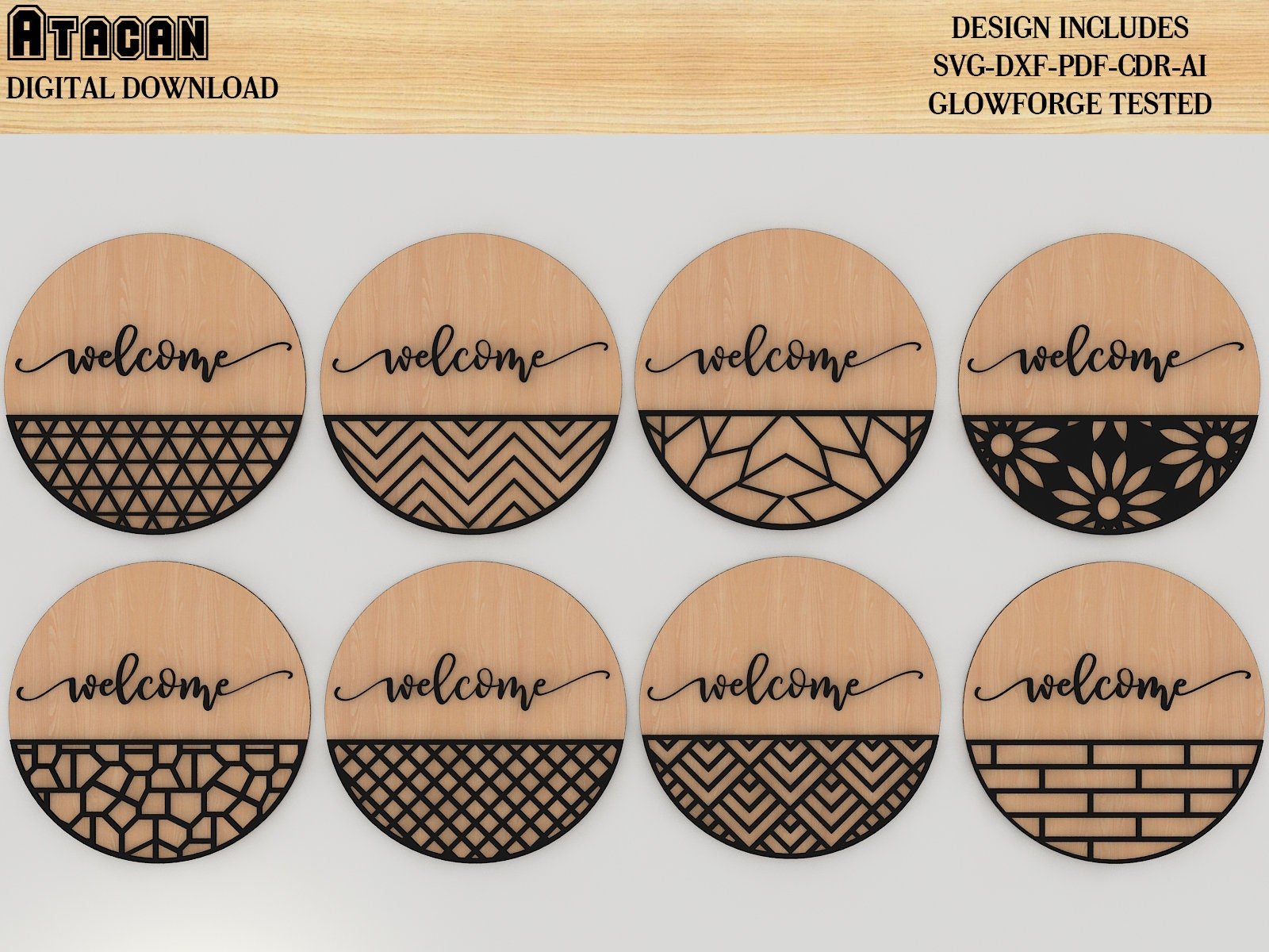 Door Hanger Bundle 32 SVG, Door Hanger Pack SVG, Patterned Door Hanger Svg, Welcome Sign, Vector, Wood Cutting 386