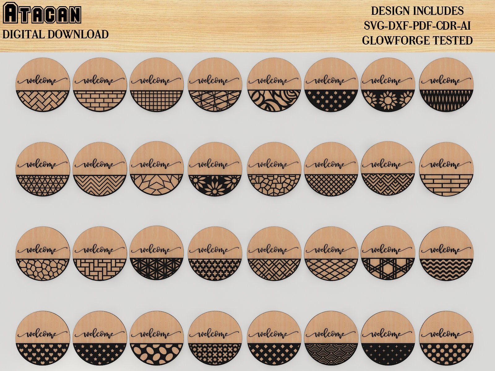 Door Hanger Bundle 32 SVG, Door Hanger Pack SVG, Patterned Door Hanger Svg, Welcome Sign, Vector, Wood Cutting 386