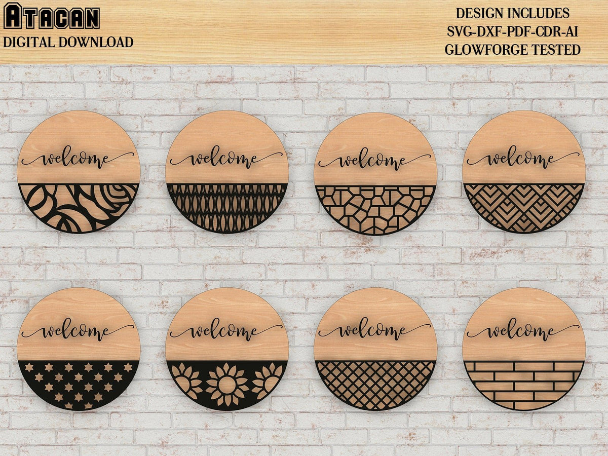 Door Hanger Bundle Svg, Patterned Door Hanger Svg, Welcome Sign, Vecto ...