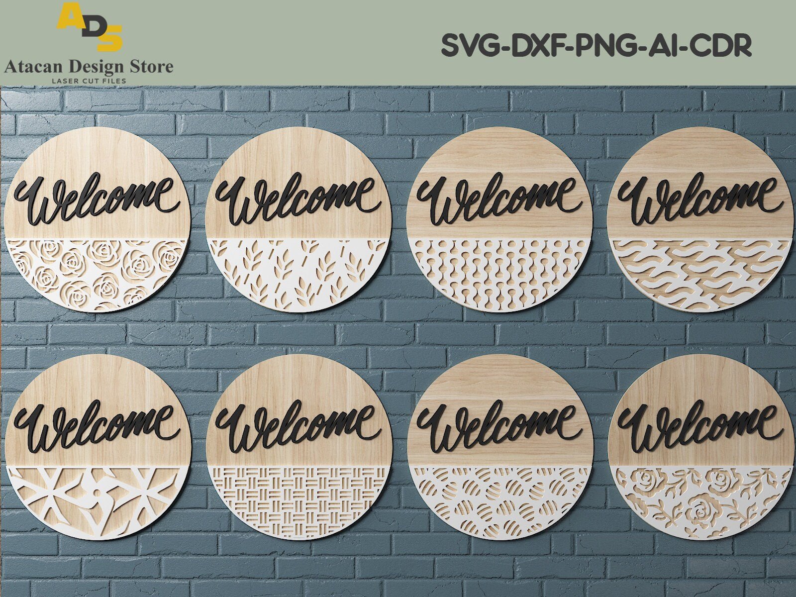 Door Hanger SVG Bundle / Laser cut file for Glowforge Cricut / Round Welcome Sign / Geometric patterns ADS114