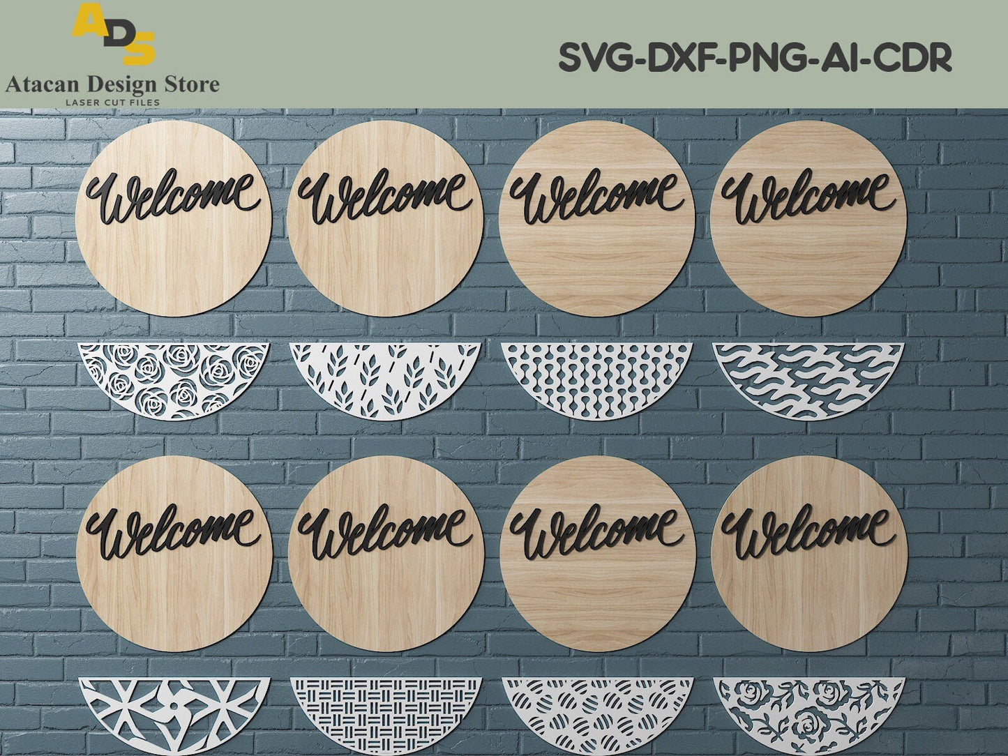 Door Hanger SVG Bundle / Laser cut file for Glowforge Cricut / Round Welcome Sign / Geometric patterns ADS114