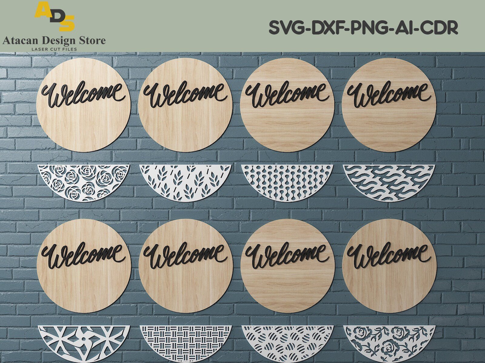 Door Hanger SVG Bundle / Laser cut file for Glowforge Cricut / Round Welcome Sign / Geometric patterns ADS114